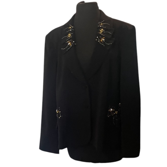MOSHITA COUTURE Women's Beaded Embellished Black Suit Blazer—SZ.20 - Picture 3 of 9